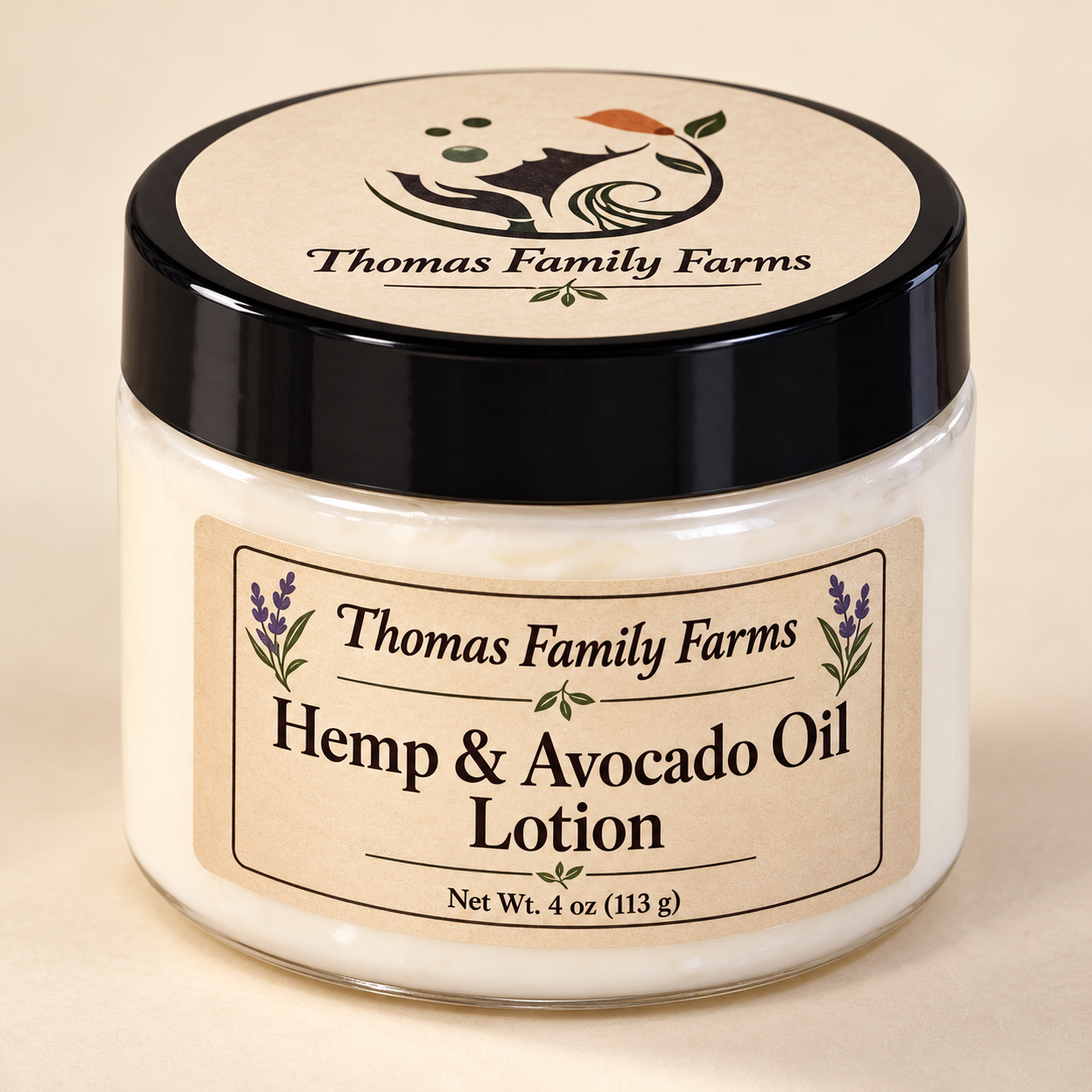 Thomas Family Farms Hemp and Avocado Oil Lotion jar